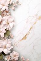 AI generated marble background with flower frame photo