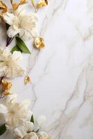 AI generated marble background with flower frame photo