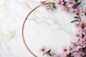 AI generated marble background with flower frame photo