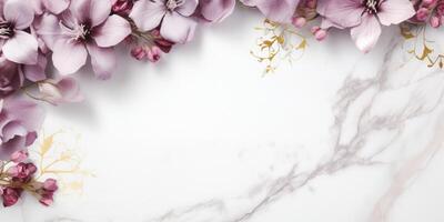 AI generated marble background with flower frame photo