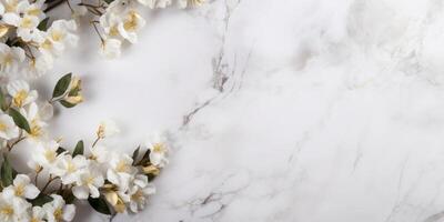 AI generated marble background with flower frame photo