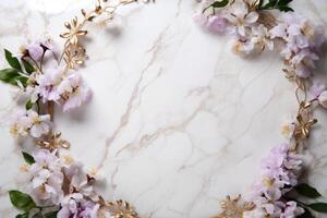 AI generated marble background with flower frame photo