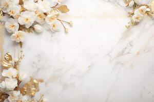 AI generated marble background with flower frame photo