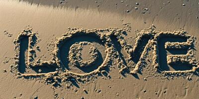 AI generated word love written on beach photo