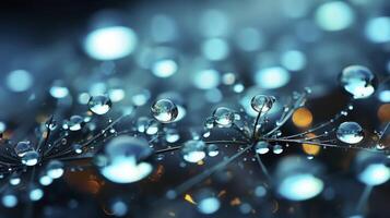 AI generated Raindrops close up. looks wet and fresh. bokeh background. photo