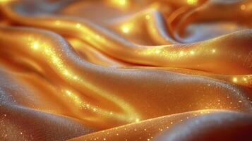 AI generated Golden silk fabric background. The luxurious fabric textured is very realistic and detailed. photo