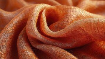 AI generated Spiral orange silk fabric background. The red cloth texture is very realistic and detailed. photo