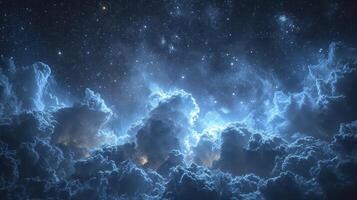 AI generated a clear night sky with the appearance of Noctilucent clouds that glow in the dark, creating a stunning sky view. photo