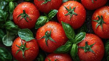 AI generated Tomato background. fresh tomatoes creatively arranged, an artistic layout to showcase color and shape. photo