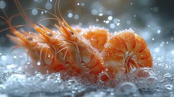 AI generated Succulent frozen shrimp. the freshness of the shrimp close up view. seafood photography. photo