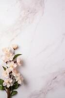 AI generated marble background with flower frame photo