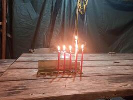 Chanukah candles on street corners photo