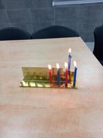 Chanukah candles on street corners photo