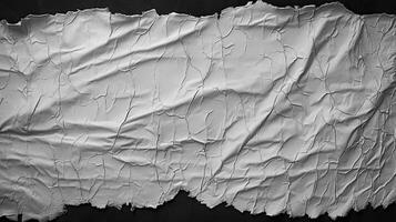 AI generated black and white grunge of a torn white fabric, black background, photo