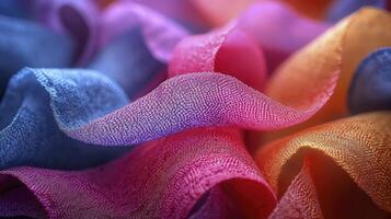 AI generated Close-up colorful silk fabric. Graceful and luxurious texture. photo