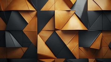 AI generated Black and gold squares and triangles background. photo