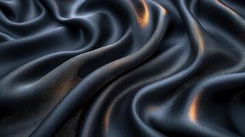 AI generated Black dark silk fabric background. The luxurious fabric textured is very realistic and detailed. photo