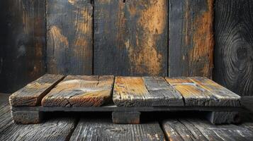 AI generated Timeworn wood planks, each bearing the unique charm of cracks and alluring wood fibers. Old wood background. photo