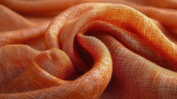 AI generated Spiral orange silk fabric background. The red cloth texture is very realistic and detailed. photo