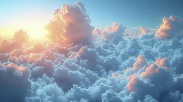 AI generated Picture a sky decorated with white, fluffy Cumulus clouds, creating a look full of warmth and shade. photo