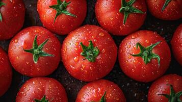 AI generated Tomato background. fresh tomatoes creatively arranged, an artistic layout to showcase color and shape. photo