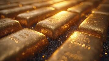 AI generated Pile of shiny gold bars. photo