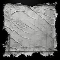 AI generated black and white grunge of a torn white fabric, black background, photo