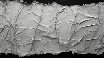 AI generated black and white grunge of a torn white fabric, black background, photo