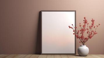 AI generated Mockup poster frame close up with blank white frame,3d render elegant atmospheric photo