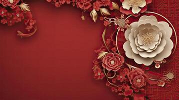 AI generated Paper cut art flower decoration for Chinese New Year background photo