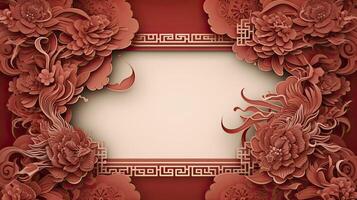 AI generated Chinese New Year theme plain background with dragon sign, typical Chinese frames on each side. luxury style of paper cut art. photo