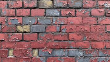 AI generated Weathered, Stained, and Deteriorating Red Brick Wall Background. photo