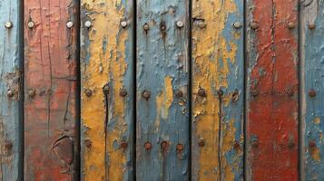 AI generated Old wooden boards with paint that has long since peeled off. top view. photo