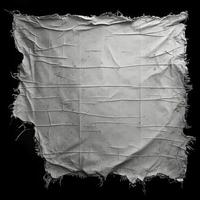 AI generated black and white grunge of a torn white fabric, black background, photo