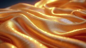 AI generated Golden silk fabric background. The luxurious fabric textured is very realistic and detailed. photo