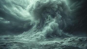 ai generado un tornado tormenta en el medio de el abierto océano, con tornados apareciendo terminado el agua. hipermaximalista, foto