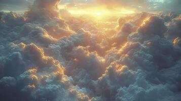 AI generated a bright sky with wisps of Stratocumulus clouds covering the sky, providing an interesting contrast. photo
