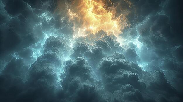 AI generated the sky after rain with the appearance of Kelvin-Helmholtz clouds, adding a dramatic element to the still cloudy sky. photo