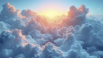 AI generated Picture a sky decorated with white, fluffy Cumulus clouds, creating a look full of warmth and shade. photo