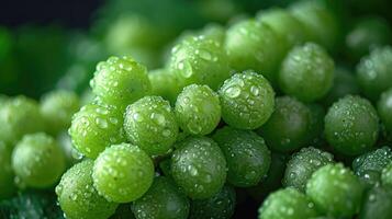 AI generated A cluster of fresh green grapes, an artistic arrangement for aesthetic appeal. Grapes background. photo