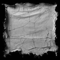 AI generated black and white grunge of a torn white fabric, black background, photo