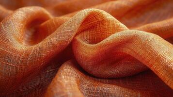 AI generated Spiral orange silk fabric background. The red cloth texture is very realistic and detailed. photo