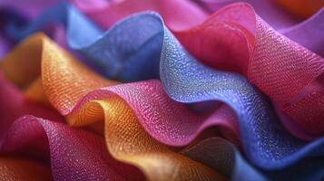 AI generated Close-up colorful silk fabric. Graceful and luxurious texture. photo