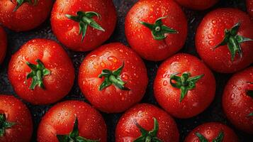AI generated Tomato background. fresh tomatoes creatively arranged, an artistic layout to showcase color and shape. photo