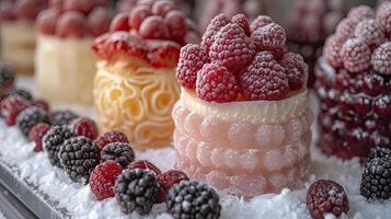 AI generated Sweet cake dessert served cold. Sweet cake and fruit dessert background. photo