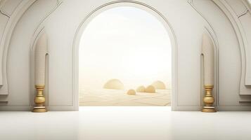 AI generated Ramadan background all white, gold accents. minimalism 3d rendering photo