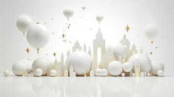 AI generated Ramadan background all white, gold accents. minimalism 3d rendering photo