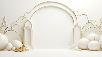 AI generated Ramadan background all white, gold accents. minimalism 3d rendering photo