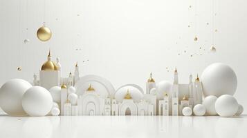 AI generated Ramadan background all white, gold accents. minimalism 3d rendering photo