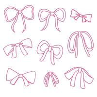 Ribbon and bow hand drawn with pink outline for element, illustration, gift and valentine. Doodle style vector